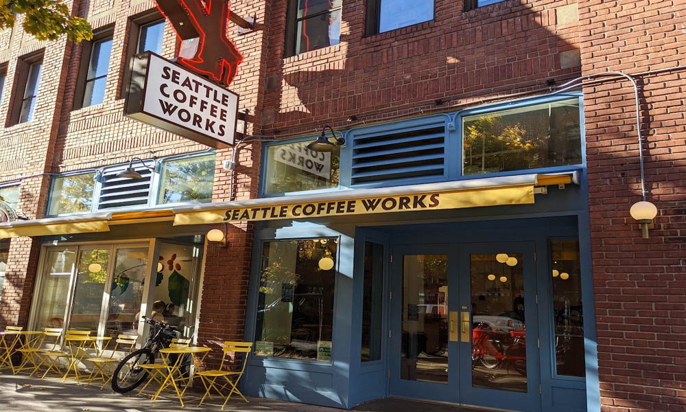 Front of the Seattle Coffee Works Cafe