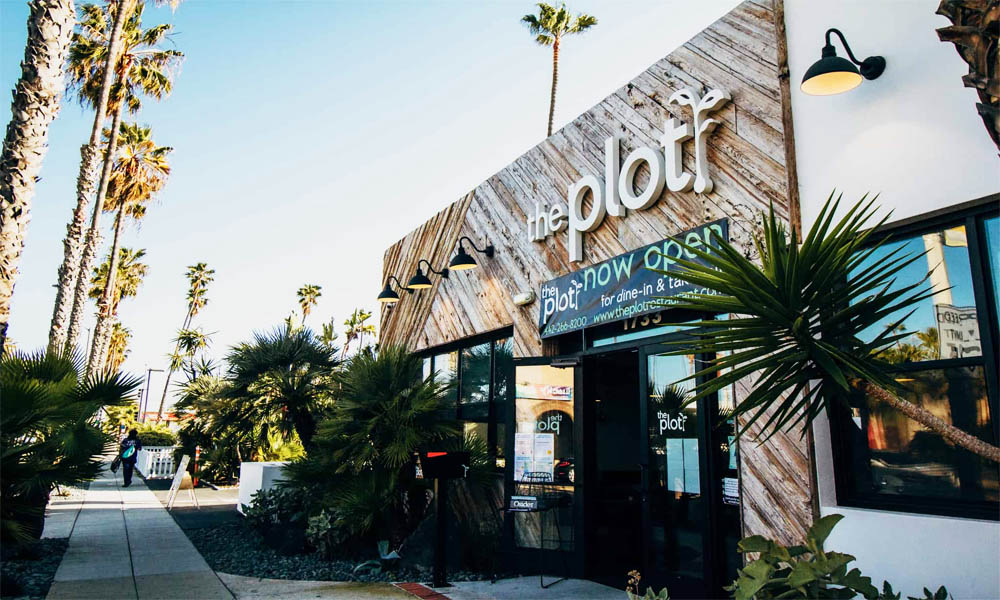 Facade of The Plot restaurant in Oceanside, CA.